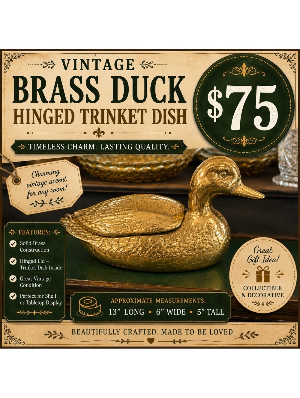 Brass Duck Lidded Dish